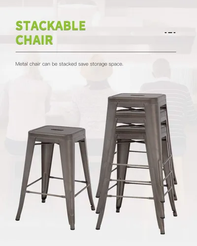 Miniatura 7 de FDW Juego de 4 taburetes de bar de metal para interiores y exteriores, apilables, modernos taburetes de bar de metal, taburetes de cocina, sillas