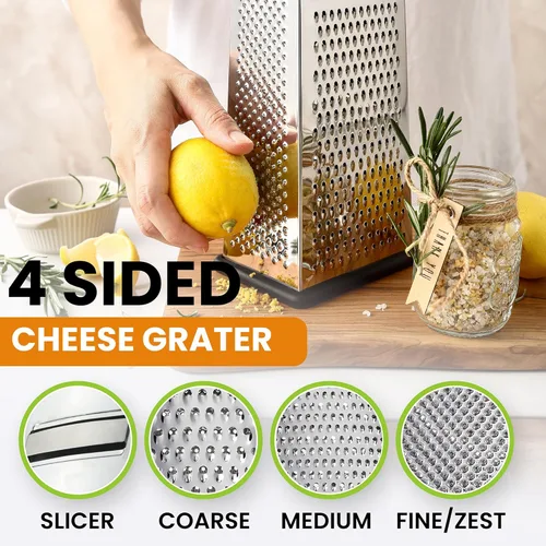 Miniatura 6 de Spring Chef Rallador profesional de queso parmesano grande, rallador de caja de metal de acero inoxidable con asa, triturador de alimentos de cocina