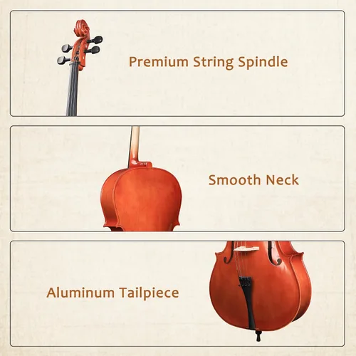Miniatura 4 de ADM 4/4 Violonchelo acústico de tamaño completo, kit de violonchelo acústico para principiantes con bolsa portátil, soporte, arco, silenciador