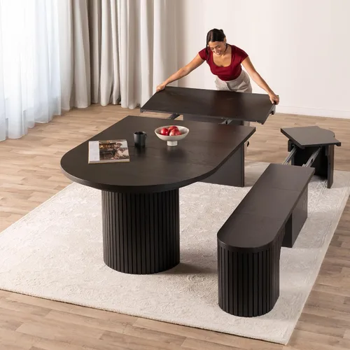 Miniatura 12 de Transformer Table - Mesa de comedor redonda extensible de madera maciza, mesa de comedor redonda extensible, muebles modernos que ahorran espacio