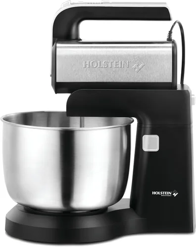 Holstein Housewares - Batidora de mano y soporte de 5 velocidades, 250W de potencia con luz LED, en negro y acero inoxidable – Mezclador versátil