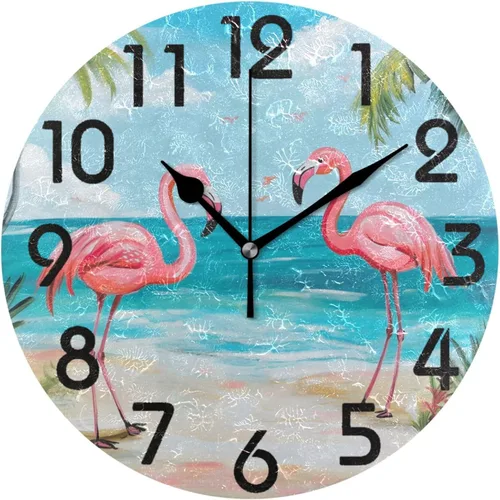 Miniatura 13 de Spring Hummingbird - Reloj de pared redondo con estampado de flores, 9.5 pulgadas, funciona con pilas, reloj de escritorio analógico silencioso