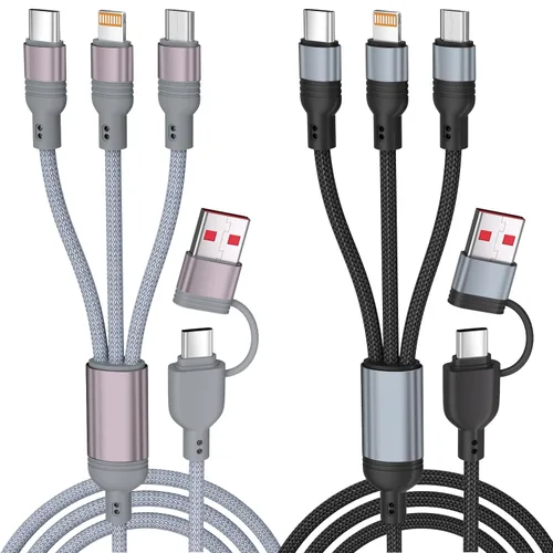 Miniatura 31 de Cable de carga múltiple (paquete de 2 cables de 4 pies) 3 en 1 para múltiples dispositivos, cable de carga universal trenzado de nailon para Negro