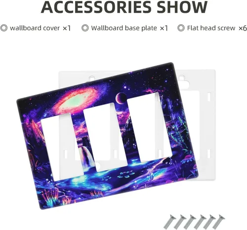 Miniatura 309 de Cubiertas de placa de pared de 3 gang con interruptor de luz de triple palanca, en negro y dorado con esplendor de oro rosa, estampado floral