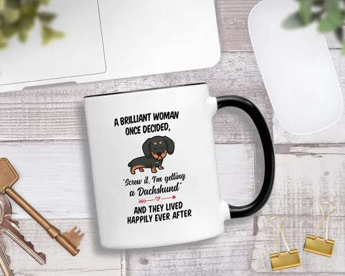 Miniatura 3 de Casitika Regalos Daschund para mujeres. Taza de café con diseño de perro salchicha con texto en inglés "Brilliant Woman Once Decidid". Regalos