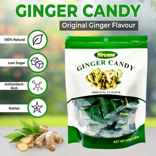 Miniatura 3 de Nirwana Caramelo de jengibre – Envuelto individualmente para frescura – Caramelo natural a granel para viajes y disfrute diario, 125 g/4.02 oz sabor