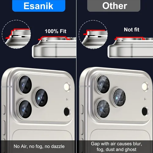 Miniatura 3 de Esanik - Actualización de 2 paquetes para iPhone 17 Pro, protector de lente de cámara, cubierta de pantalla de cámara de vidrio templado con estuche