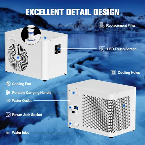 Miniatura 3 de ICEGALAX Enfriador de baño de hielo 1HP para bañera de hielo, enfriador de agua de control inteligente con bomba y filtro integrados, enfriamiento