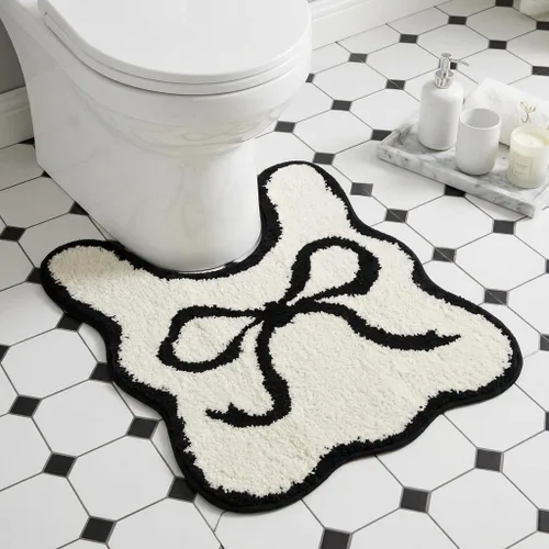 Miniatura 18 de Tapete de baño festoneado negro de 26 x 18 pulgadas, tapetes de baño suaves y absorbentes, lavables a máquina, de microfibra, para bañeras, lavabos