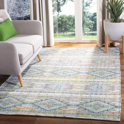 Miniatura 10 de SAFAVIEH Saffron Collection - Alfombra de pasillo de 2 pies 3 pulgadas x 8 pies, color crema y azul, hecha a mano de algodón envejecido, ideal