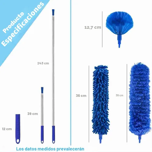Miniatura 2 de Plumero de telaraña con poste de extensión, kit de plumero de limpieza lavable con 3 cabezales de plumero, plumero de telaraña, cepillo de esquina