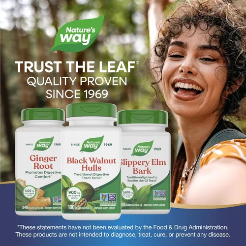Miniatura 7 de Nature's Way Black Walnut Hulls, tónico tradicional del tracto digestivo*, 900 mg por porción de 2 cápsulas, proyecto verificado sin OMG, vegano