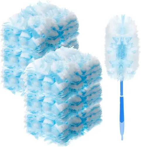 Miniatura 15 de Vesici 100 piezas de repuesto de plumero compatibles con Swiffer Dusters desechables a granel, repuesto grueso con 1 mango resistente para limpieza