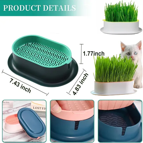 Miniatura 3 de Juego de 3 Macetas para Hierba de Gato, Bandeja de Brotes de Semillas de Hierba de Gato y Hierba de Trigo, Kit de Cultivo de Hierba para Gatos, Caja