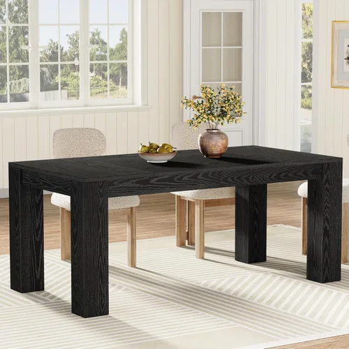 Tribesigns Mesa de comedor de 63 pulgadas para 4 a 6, mesa rectangular de cocina, mesa de comedor de madera negra para cocina del hogar, comedor