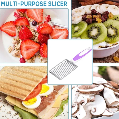 Miniatura 2 de Almuerzo Cortador de carne, cortador de tomate inoxidable para frutas, cortador de carne con mango de queso y huevo hervido, jamón, tomate serrado