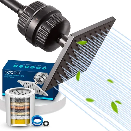 Miniatura 10 de Cobbe Cabezal de ducha filtrado de alta presión, cabezal de ducha de lluvia con filtro de cabezal de ducha de 20 etapas para agua dura, repuesto