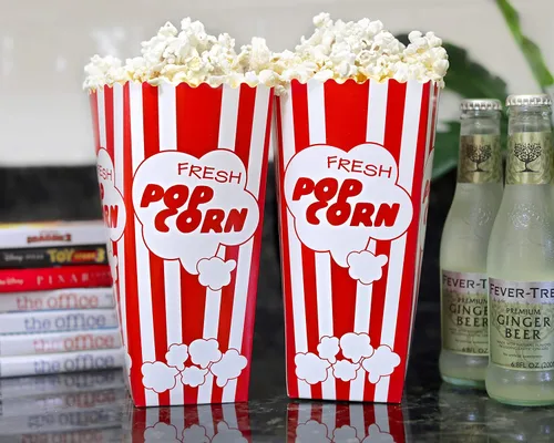 Miniatura 9 de 15 Cajas de papel para palomitas de maíz de noche de cine, cubetas de 19.7 cm de alto, grandes y con capacidad para 46 oz, diseño de fiesta antiguo