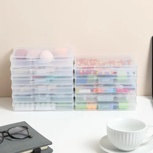 Miniatura 5 de novelinks Paquete de 12 cajas transparentes de almacenamiento de fotos de 5 x 7 pulgadas, estuches organizadores de imágenes de plástico con tapas