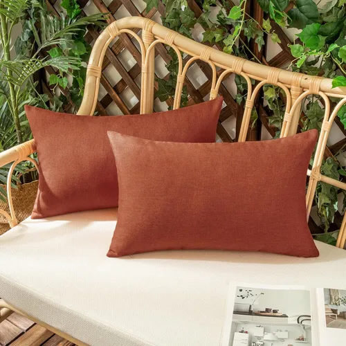 Miniatura 47 de Juego de 2 fundas para cojines de exterior, impermeables, decorativas, de lino, para casa de campo, fundas sólidas para cojines para tienda