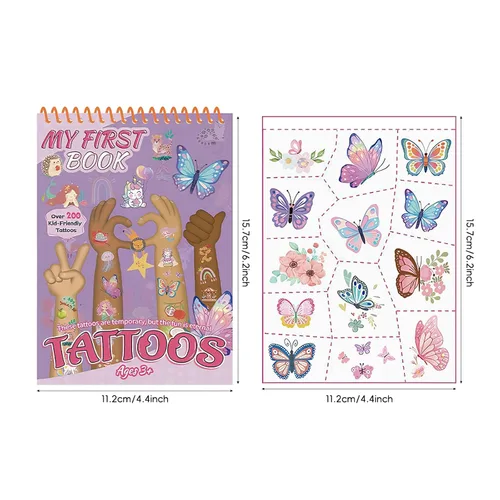 Miniatura 5 de Tatuajes temporales precortados para niñas, más de 100 tatuajes de mariposa, sirena, unicornio, suministros de fiesta impermeables para cumpleaños