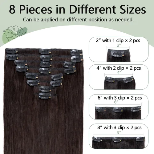Miniatura 2 de S-noilite Extensiones de cabello humano con broches, extensiones de cabello humano corto con clip, trama estándar, 8 piezas, 18 clips, cabello
