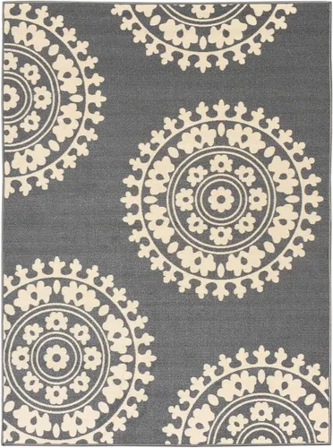 European Medallion - Alfombra antideslizante con parte trasera de goma y alfombra de pasillo (gris, marfil) (3 pies x 5 pies)