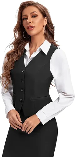 Miniatura 4 de Foucome Traje de vestir formal de negocios ajustado regular para mujer, chaleco con botones