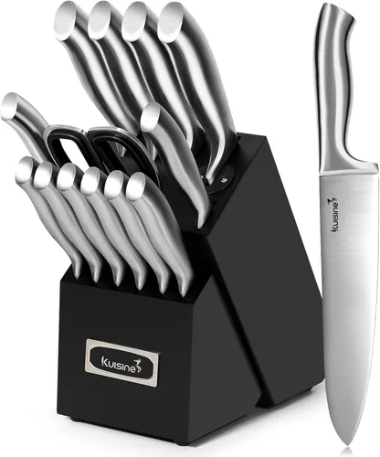 Miniatura 8 de Kuisine Juego de cuchillos afilados de alta calidad, hoja afilada de acero inoxidable de alto carbono, mango ergonómico antideslizante, juego