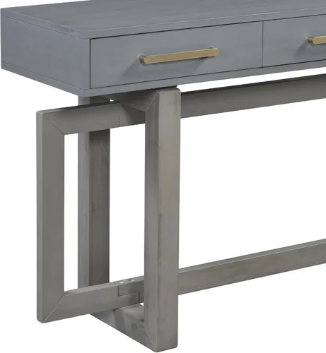 Miniatura 6 de Moderna mesa consola con 3 cajones de almacenamiento y mango de metal, elegante mesa de entrada de madera extra larga para pasillo, sala de estar