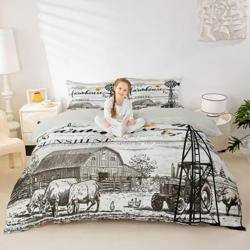 Miniatura 12 de Erosebridal Juego de funda de edredón vintage de molino de viento, tamaño Queen, estilo rústico de granja, estilo vintage, estilo campesino, Multi 13