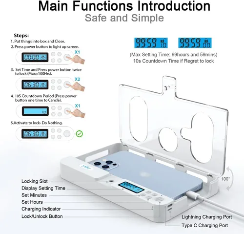 Miniatura 4 de ySky - Caja de bloqueo de teléfono con temporizador, dispositivo bloqueador de acceso para teléfonos celulares, limita el acceso al teléfono