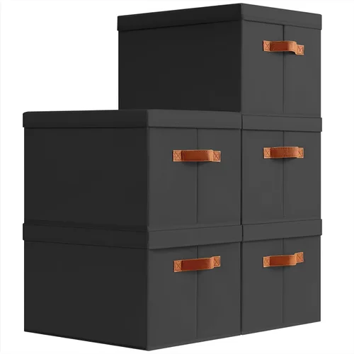 Miniatura 15 de Homsorout Contenedores de almacenamiento con tapas, cestas de almacenamiento de tela para estantes, paquete de 4 cajas decorativas plegables