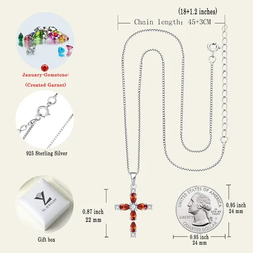 Miniatura 155 de YL Collar de cruz de plata de ley 925 con colgante de piedra natal religiosa para mujer