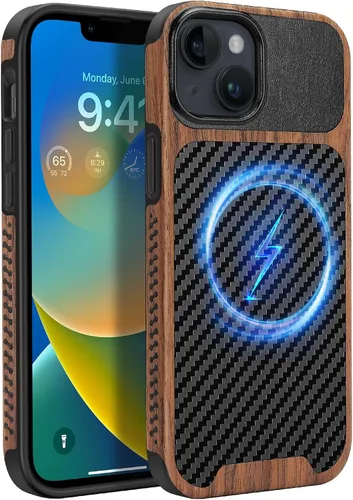 Miniatura 8 de Funda magnética ZZDZZ compatible con iPhone 14 Plus [Compatible con Magsafe] Diseño de cuero premium TPU híbrido a prueba de golpes (Negro)