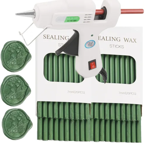 40 varillas de sellado de cera verde pino con pistola de pegamento de 0.28 pulgadas, juego de palos de sellado de cera de pistola de pegamento,