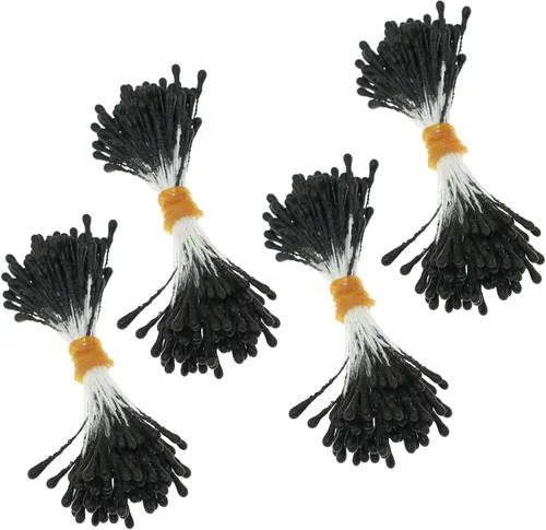 Alrededor de 400 estambres florales perlados artificiales, estambres florales para hacer flores, decoración de álbumes de recortes, negro mate