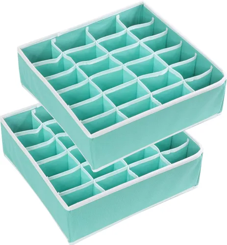 Miniatura 3 de Simple Houseware - Paquete de 2 organizadores de calcetines para armario, divisores de 24 celdas para cajones, color turquesa