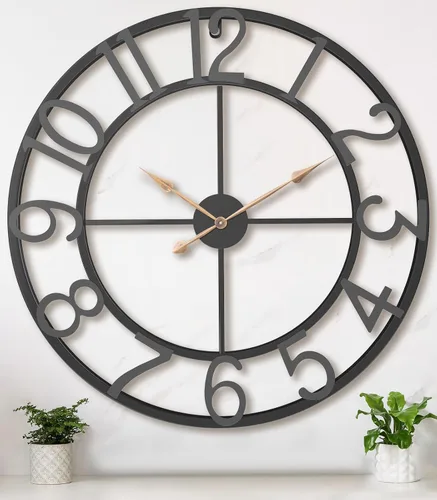 Miniatura 15 de Pytha Sight - Reloj de pared grande para sala de estar, de 16 pulgadas, moderno, industrial, decorativo, de metal, silencioso, funciona con Negro