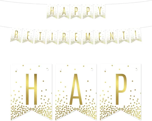 Miniatura 22 de Andaz Press Decoraciones divertidas de pancarta con diseño de confeti dorado metálico sobre blanco para fiestas de jubilación, la aventura comienza