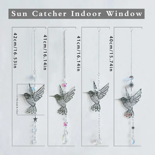 Miniatura 5 de Artilady Atrapasol Campanillas de Viento de Colibrí para Colgar en Exteriores Prisma de Cristal Atrapasoles Ventana Interior Jardín Porche Patio