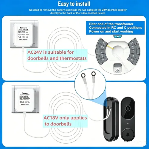 Miniatura 5 de Adaptador de Cable C para Termostato Inteligente, Fuente de Alimentación de CA de 24V, Compatible con Nest Hello August Ring Timbre de Puerta