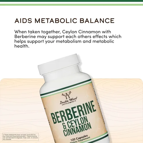Miniatura 4 de Berberina con canela de Ceilán (500 mg y dosis equivalentes a 2 gramos) 120 cápsulas para el metabolismo y la salud metabólica, probada por