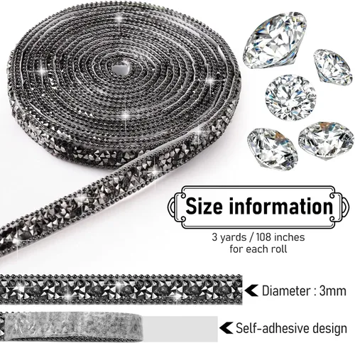 Miniatura 5 de Hicarer 3 yardas de cintas de diamantes de imitación de resina para boda, cinta autoadhesiva de diamantes de cristal, rollo de cinta de resina