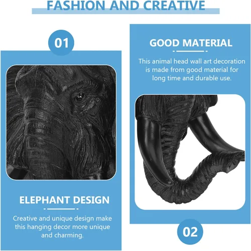 Miniatura 3 de Luxshiny Decoración de pared de cabeza de elefante, escultura de animales 3D, resina para colgar en la pared, arte africano de vida silvestre