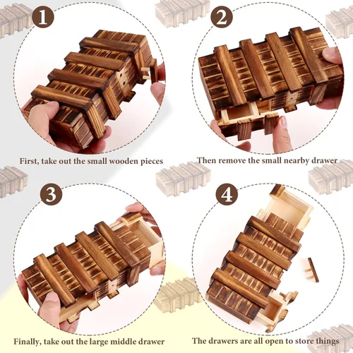 Miniatura 4 de Caja de rompecabezas de madera con compartimento oculto 3D, cajones mágicos, caja mágica secreta, caja de madera para rompecabezas, caja de 3 piezas