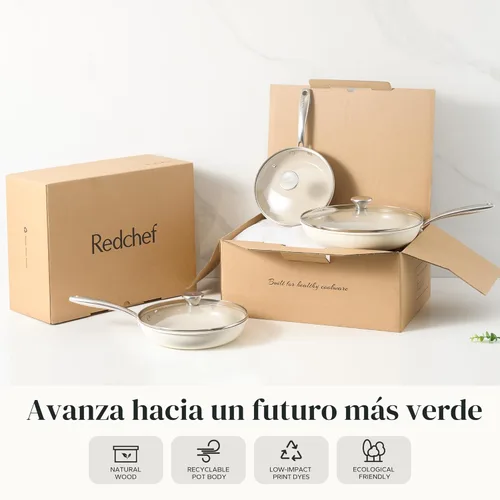 Miniatura 6 de Redchef Juego de utensilios de cocina antiadherentes, juego de sartenes con tapas de vidrio templado, juego de utensilios de cocina de cerámica