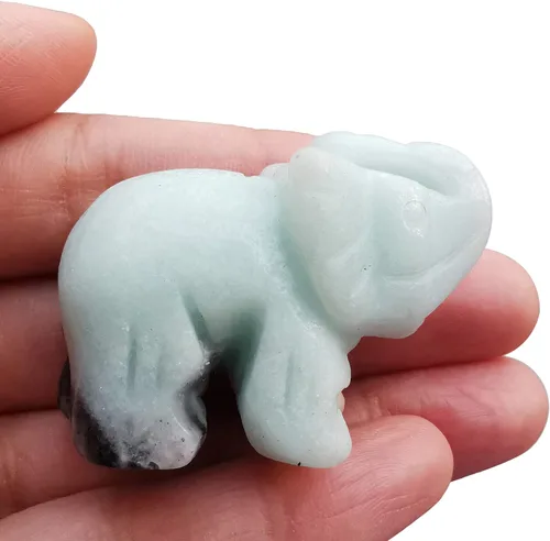 Miniatura 14 de Estatua de cristal de elefante tallada a mano, escultura de animal guardián de oficina en casa, decoración de 1.5 pulgadas, obsidiana negra