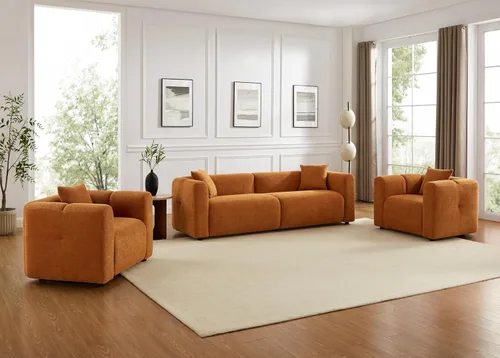 Miniatura 13 de Juegos de muebles de sala de estar VANOMi incluyen sofá de 95" y sillones de 42", sofá tapizado de bouclé extragrande con almohadas, juego de Blanco
