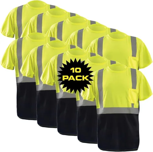 Miniatura 27 de OccuNomix LUX-SSETP2B-YS Camiseta clásica estándar de manga corta con textura ojo de pájaro absorbente con bolsillo, clase 2, 100% poliéster ANSI